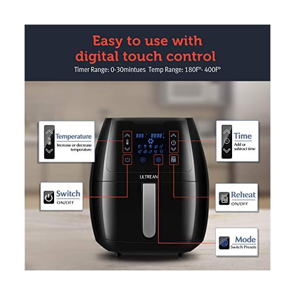ULTREAN 5.8 Quart Air Fryer, Electric Hot Air Fryers Oilless Cooker with 10 Presets, Digital LCD