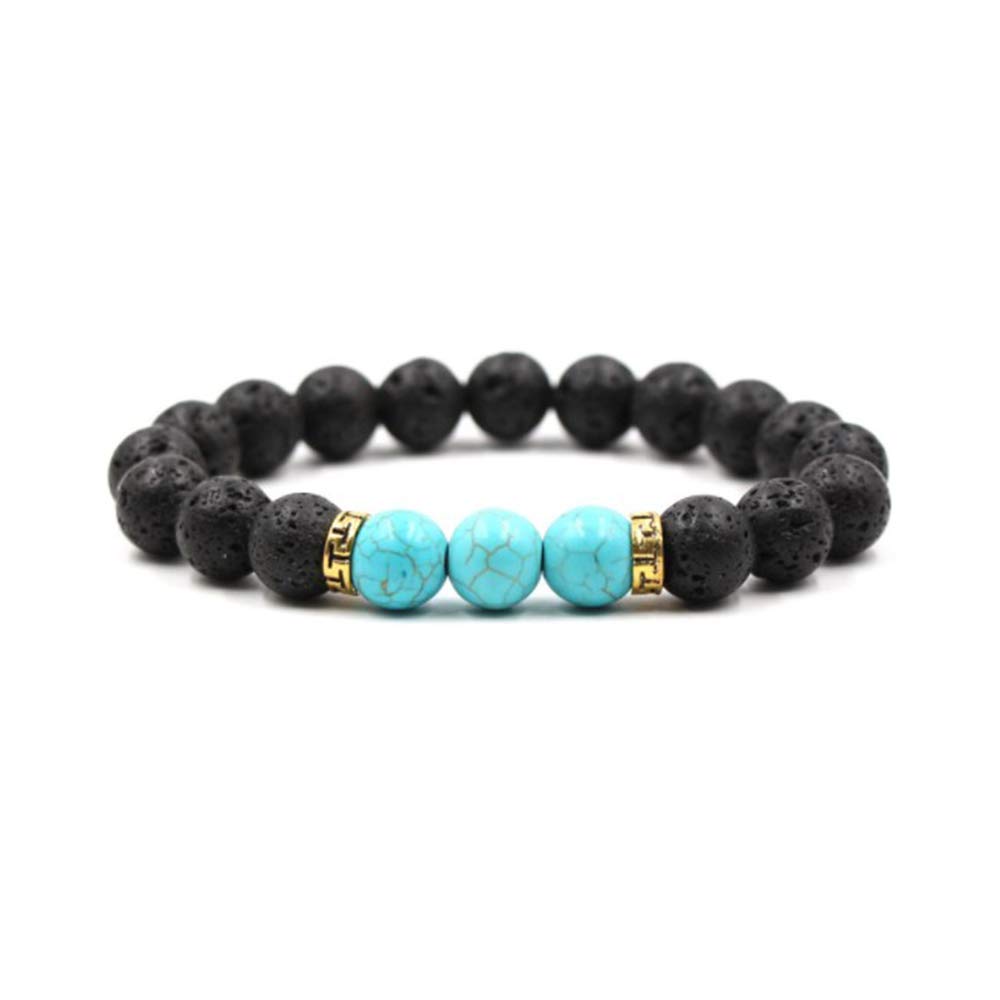 MiniJewelry Black Lava Stone Turquoise Beaded Blessing Elastic Stretch Bracelet for Women Men 10.5mm