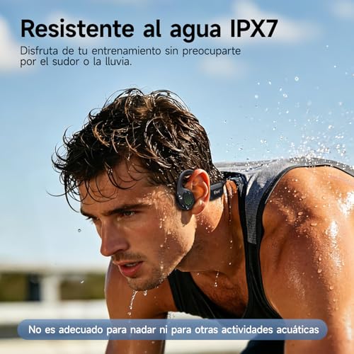 esonstyle Auriculares Conduccion Osea Bluetooth 6.0 – Cascos Conduccion Osea Inalambricos con Micrófono,IPX7 Impermeables Auriculares Deportivos Open Ear para Correr Ciclismo Fitness (Negro)