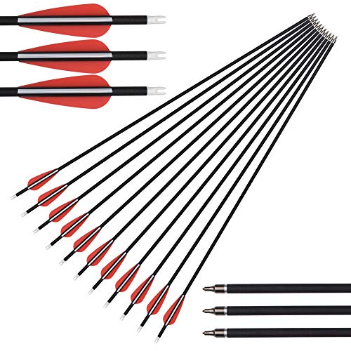 Szeo Archery Arrows 30 inch Carbon Practice Hunting and Target Arrows for Compound Recurve Traditional Bow with Removable Tips (Pack of 12)