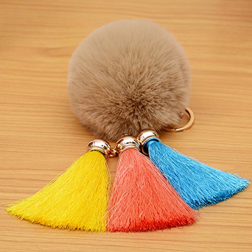 URSFUR Artificial Rabbit Fur Ball Keychain Pompom Bag Pendant Toy with Tassel