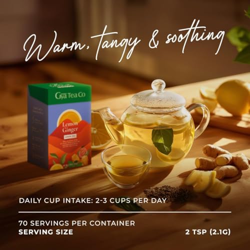 GYA TEA CO LEMON GINGER GREEN TEA LOOSE LEAF TEA – 5.29 OZ 70 CUPS – FOR WARM SOOTHING COMFORT & BODY’S DEFENSES – FRUIT TEA