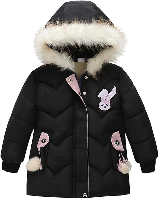 25T Toddlers Girls Down Coat Bunny Print Zipper Windproof