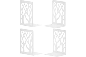 SONNLYH White Metal Bookends, 2 Pairs Book Ends for Shelves, Book Stopper for Family, Office and School, Heavy Duty Book End 4.7 x 3.6 x 7 Inch