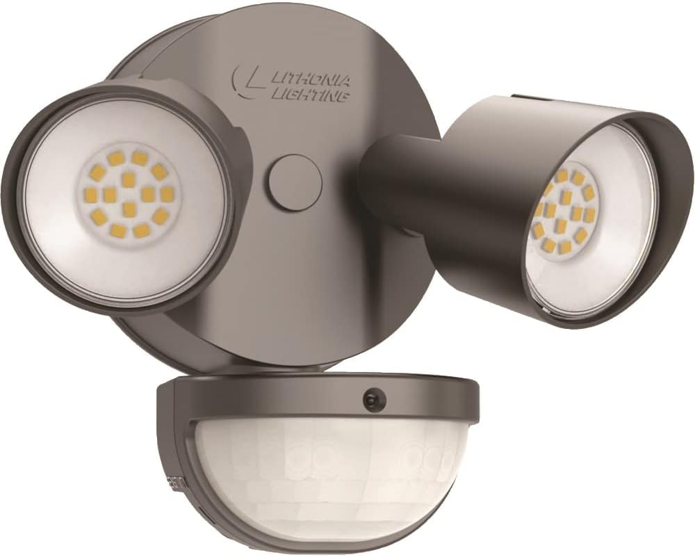 Lithonia Lighting HomeGuard 2-Light LED Outdoor Flood Lights, Motion Sensor Outdoor Lights with Dusk to Dawn, 4000K Cool White, Round Heads, Dark Bronze (HGX LED 2RH 40K 120 MO DDB M2) Image