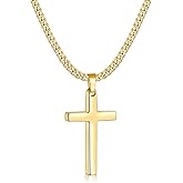 Fiusem Cross Necklace for Men and Women, 14K Gold Plated Mens Cross Necklaces with 3.5mm Cuban Chain, Stainless Steel Pendant Chain 16-24 Inches