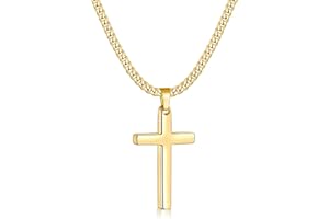 Fiusem Cross Necklace for Men and Women, 14K Gold Plated Mens Cross Necklaces with 3.5mm Cuban Chain, Stainless Steel Pendant Chain 16-24 Inches