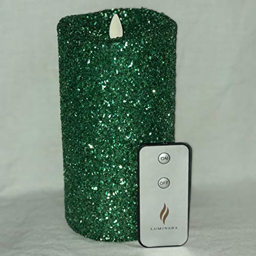 Luminara Vintage Green Glitter 7" Flameless Pillar Candles w/Remote Pricepulse