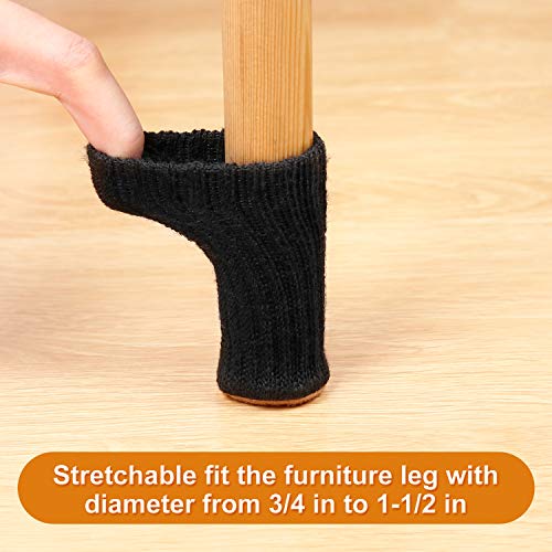 AIRUJIA Chair Leg Socks, 32PCS Knitted Elastic Furniture Socks Chair Leg Floor Protectors, Double Thickness, Fit Square Round Chair Feet with Diameter from 3/4 inch to 1-1/2 inch, Black