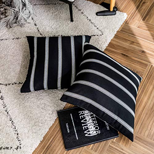 Home Brilliant Classic Black White Stripes Lace Throw Pillow Covers