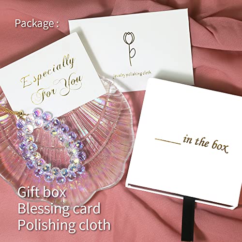 Sparkly Crystal Bracelet Clear & Purple Double Row Crystal Charm Bracelet Strand Bracelet with Adjustable Steel Chain and Gift Box Set