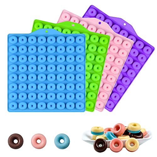Donut Candy Mold - 64 Cavities Mini Donut Silicone Candy Molds 4 Pack Ring Molds for Gummy, Chocolate, Hard Candy