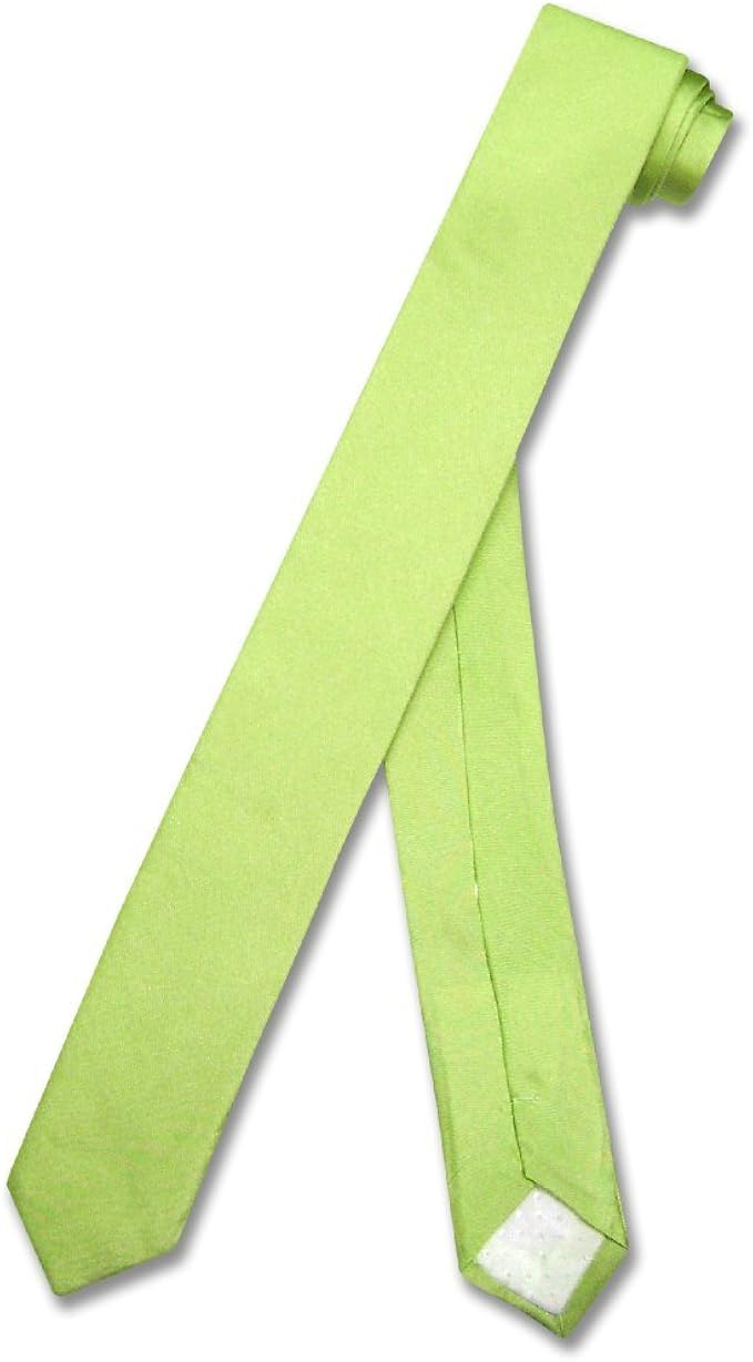 100 SILK Narrow NeckTie EXTRA Skinny LIME GREEN Color Men's Thin 1.5