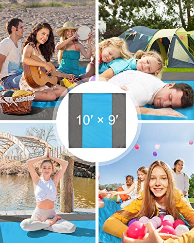 HAMSWAN Beach Blanket, Waterproof and Sand Free Beach Blanket,7 Person 9' x 10' Picnic Blanket, Waterproof Outdoor Family Mat for Beach, Camping, Hiking, Music Festival, Lawn Party