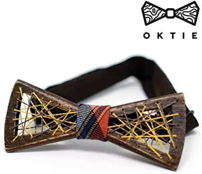 Wooden Bow Tie OKTIE Original Dual Net Handmade For Men Brown Wood Gift Box