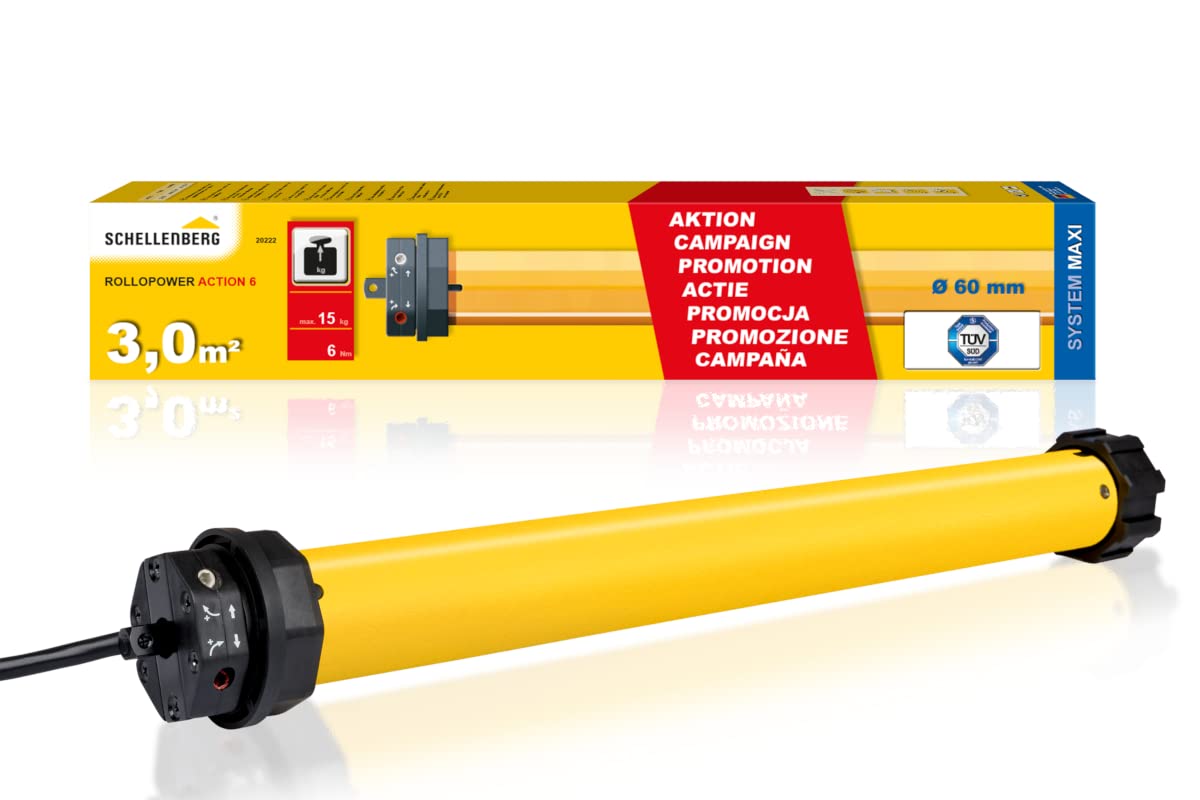 Schellenberg 20222 Maxi Action Roller Shutter Motor, up to 3 m², Easy to use Electric Roller shutters, Mechanical end Position Adjustment, Suitable for 60 mm Steel Tube shafts, Roller Shutter Drive