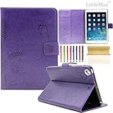 iPad Mini 1/2/3 Case-LittleMax Smart Embossed Leather Case Pure Color [Magnetic Closure] Stand Case with [Cards Holder] for Apple iPad Mini 3 2 1 [Free Cleaning Cloth,Stylus Pen]-#1-Purple