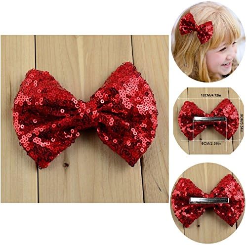 Girls Sequins Hair Clips Barrette with Alligator Bows,Red