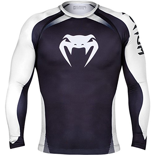 Venum Long Sleeve No GI IBJJF Approved Rash Guard, Black/White, Small