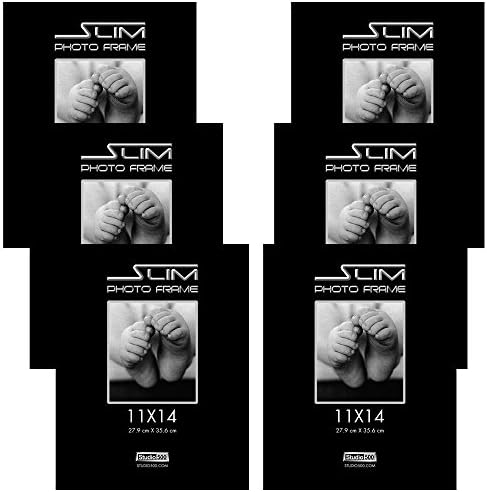 Studio 500, 11 by 14-inch, The Original Slim Photo Document Frame, Tempered Glass, Black, 6-Pack
