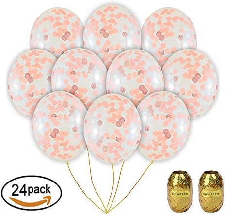 Confetti Balloons Rose glod,Party Balloons,gold balloons,decorations for Weddings, Parties, Bridal Showers, Baby Showers, Celebrations (12 inch, 24Pack)