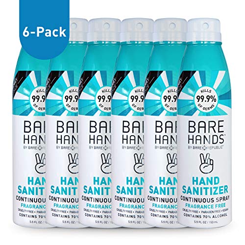 Bare Hands Continuous Spray Hand Sanitizer, Fragrance Free, Family Size