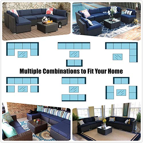 PHI VILLA Outdoor Patio Rattan Sectional Sofa Patio Wicker Furniture