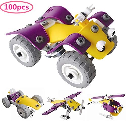 4 in 1 DIY Building Set - Mortech 100pcs Assembled Puzzle Toys Cars Aircraft Motorcycle Model for Kids Educational Toys