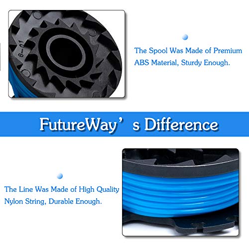 FutureWay String Trimmer Replacement Spool Line 0.065” 21332 21342 24 40 80 V, Compatible with GreenWorks 29252, Weed Eater String Auto Feed Cordless Trimmer Line 16ft, 8 Spools