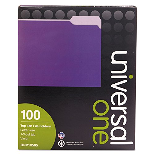 Universal 10505 File Folders, 1/3 Cut One-Ply Top Tab, Letter, Violet/Light Violet (Box of 100)