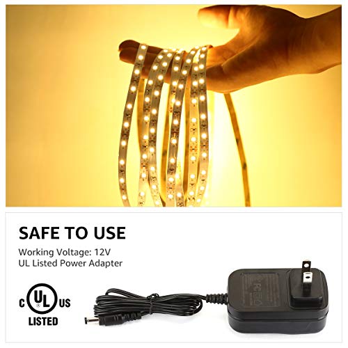 LE 16.4ft Dimmable Strip Kit with 12V Power Supply, 300 SMD 2835 Non-Waterproof LED Tape, Flexible Rope Light for Home, Kitchen, Under Cabinet, Bedroom, Warm White, 1 Pack Adapter - Thumbnail 5
