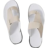 GORGLITTER Men's Leather Sandals Slide Beach Outdoor Round Flip Flops Slip On Slippers