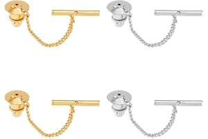 SUPERFINDINGS 4Pcs 2 Colors Tie Tack for Men Necktie Pin with Chai Brass Tie Pin with Chain Golden Flower Tie Tack Clutch for Wedding Birthday Anniversary Business Accessory Party
