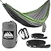 Sawtooth Double Hammock with FREE Tree Straps and Wire Gate Carbiners - Parachute Nylon with Utility Loops and Storage pocket - Portable and Lightweight Camping Hammock (Green)