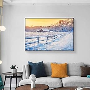 Floating Framed Canvas Wall Art for Living Room, Bedroom Winter Snow Vintage Canvas Prints for Home Decoration Ready to Hang - 16x24 inches