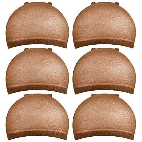 Wig Caps, IKOCO 6 Pcs Nylon Stocking Caps for Wigs Strenchy Wig Caps for Women (Brown)