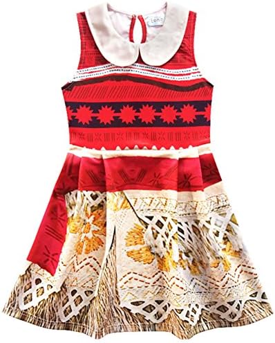 MISG Moana Little Girls Adventure Princess Dress Up Costume Sleeveless Dress And Lapel (140, short sleeves)