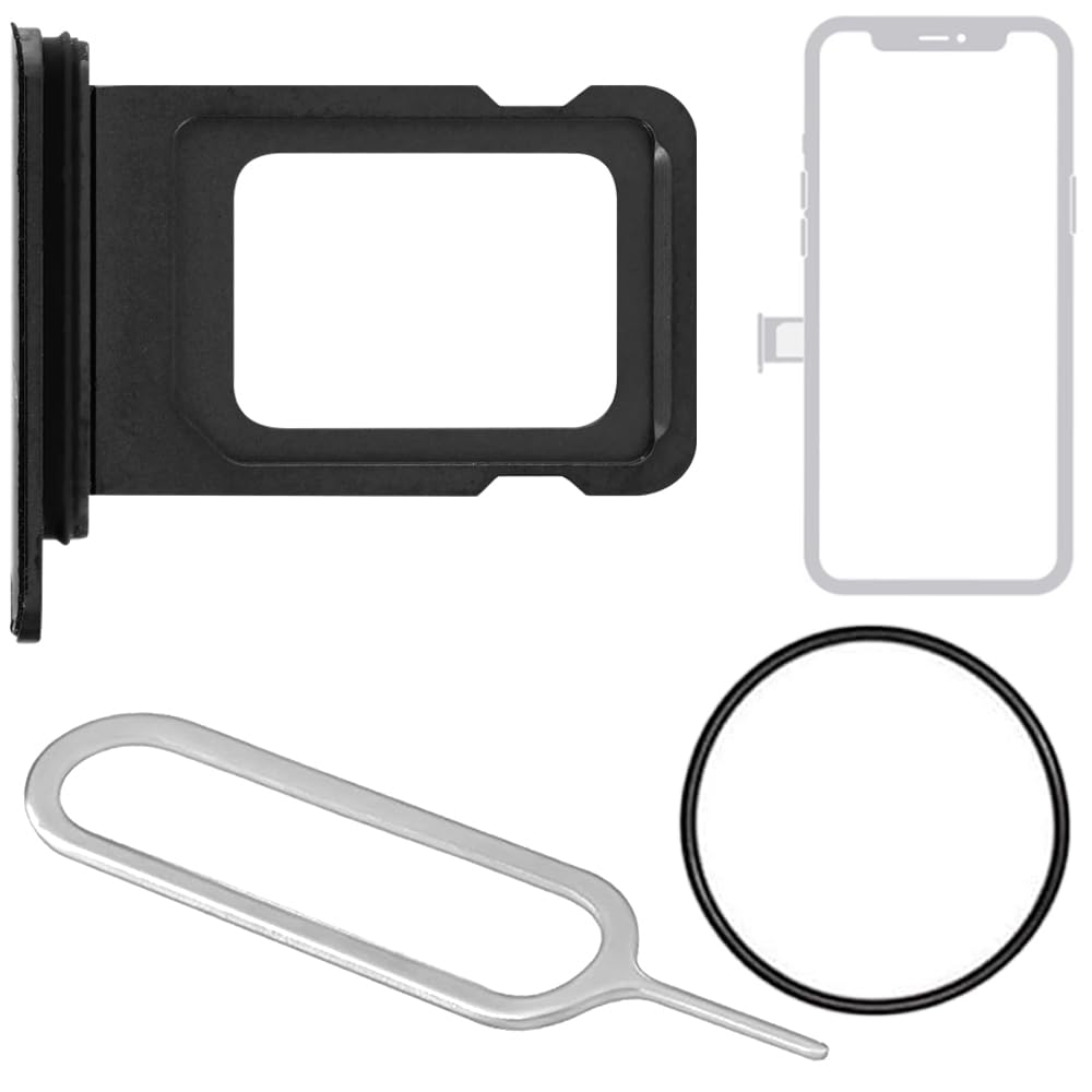 S&L ENTERPRISE SIM Card Tray Slot Holder Replacement Compatible with iPhone 11 Pro / 11 Pro Max 2019 Including Waterproof Rubber Gasket and Sim Card Tray Open Pin – Black