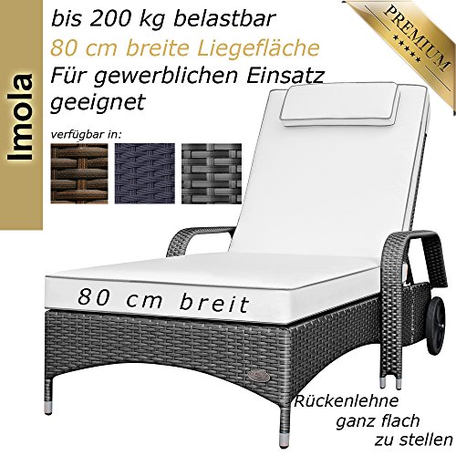 RS Trade Sonnenliege Imola Silber - Outdoor Liege mit beständigem Poly-Rattan-Geflecht - verstellbare Rückenlehne & breite Liegefläche - inkl. Kopfteil und Auflage – Bild 3