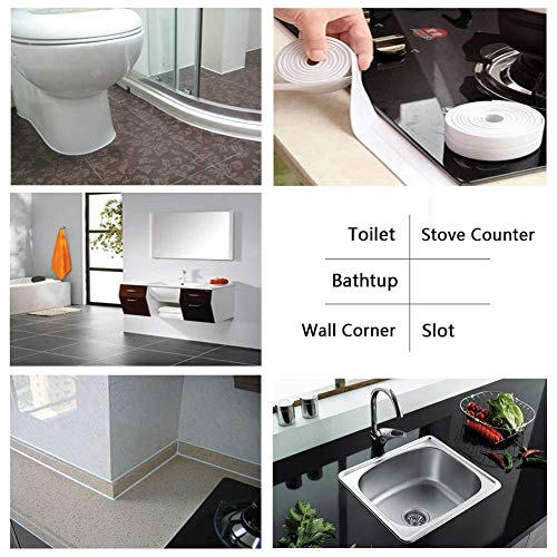 2 Pack Caulk Strip,Bathtub PE Sealing Tape Self Adhesive Sealant Caulk Tape Toilet Kitchen and Wall Sealing Strip Trim Waterproof 38mmx3.2m White - Thumbnail 5