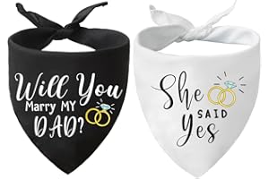 TILLFURU Dog Wedding Bandana, Will You Marry My Daddy Dog Bandana，Dog Engagement Announcement, Pet Scarf Accessories, Pet Accessories for Dog Lovers，Pack of 2(Black and White)
