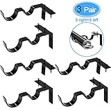 MENOLY 3 Pairs (6 Pcs) Curtain Rod Holders, Double Adjustable Curtain Rod Brackets, Drapery Rod Bracket for Home Decoration (Black)