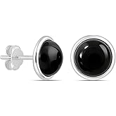 Charmsy 925 Sterling Silver Black Onyx Stud Earrings for Women | Stylish Square, Round & Triangle Studs Earring | Minimalist Bezel Set Black Onyx Women's Earrings