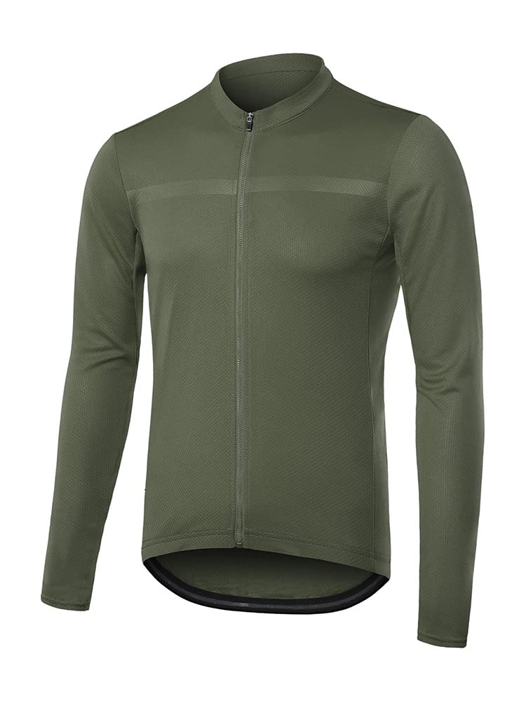 Photo 1 of ARSUXEO Men's Cycling Jersey Long Sleeve Slim Fit Bike Jersey Biking Bicycle Cycling Shirt 6038 Army Green Size Medium