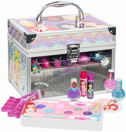 Disney Princess Train Case Girls Beauty Set, Kids Makeup Kit for