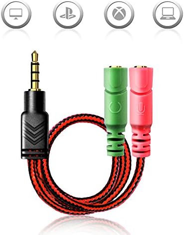 Mic Audio Y Splitter - 3.5mm Jack Splitter for PC Gaming, Mic Audio Splitter Male to 2 Female, Excellent Conductivity, 4 Pin Y Splitter for PS4, PC, Laptops, Macbook and Ultrabooks - Red