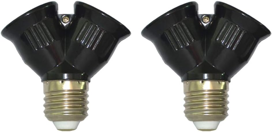 E27 Twin Light Bulb Adapter, AmmToo Light Medium Screw Socket Splitter E27 Adapter Converter, Light Bulb Socket Splitter Adapter Socket Splitter Converter (Black 2PCS)