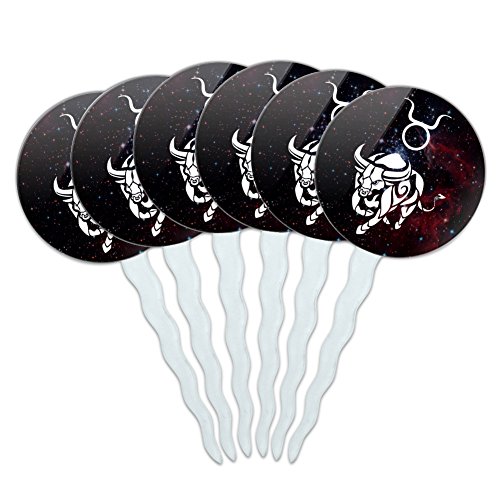 Taurus Bull Zodiac Sign Horoscope In Space Cupcake Picks Toppers Decoration Set of 6
