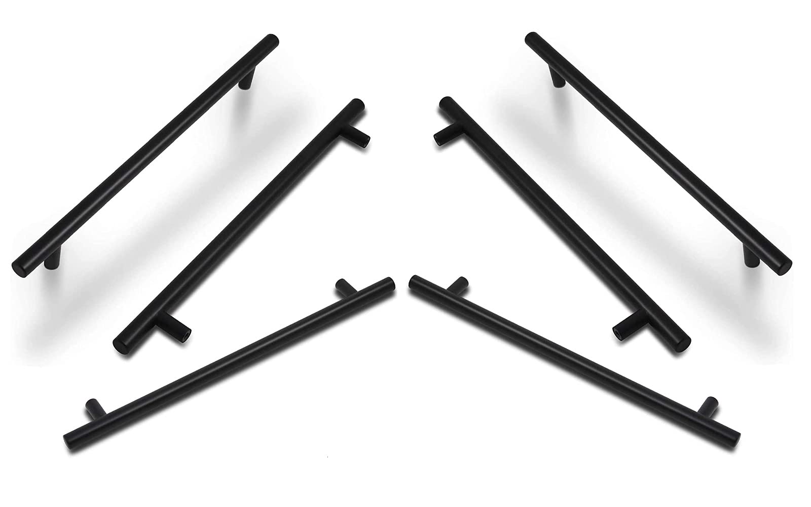 ANSIEDIO Kitchen Cupboard Handles Black - 6 Pack Stainless Steel Drawer Handles 224mm Cabinet Handles T Bar Kitchen Door Handles
