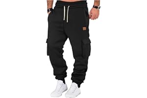 Cargo Jogging Pants for Men,Men's Heavyweight Jogger Sweatpants Elastic Waist Fleece Lined Baggy Workout Pants with Pockets